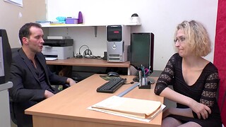 Bea Dumas wearing fishnet stockings gets fucked in a difficulty office